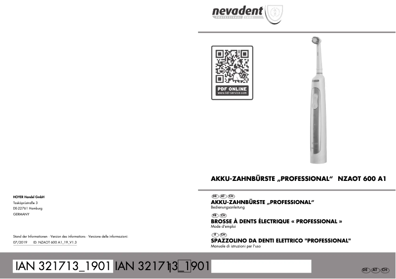 First page image of the manual for NZAOT 600 A1