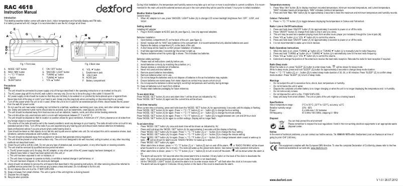 Page 1 of the manual User Manual Dexford RAC 4618