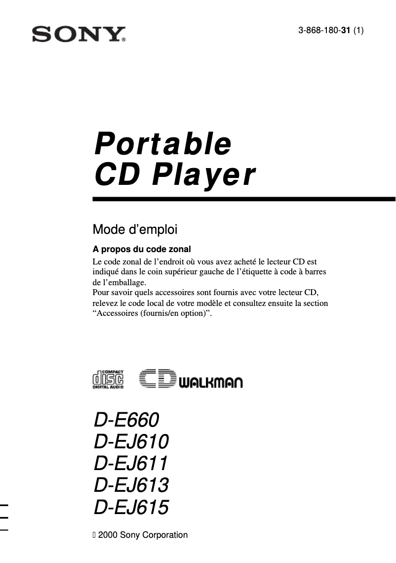 First page image of the manual for Discman D-EJ611