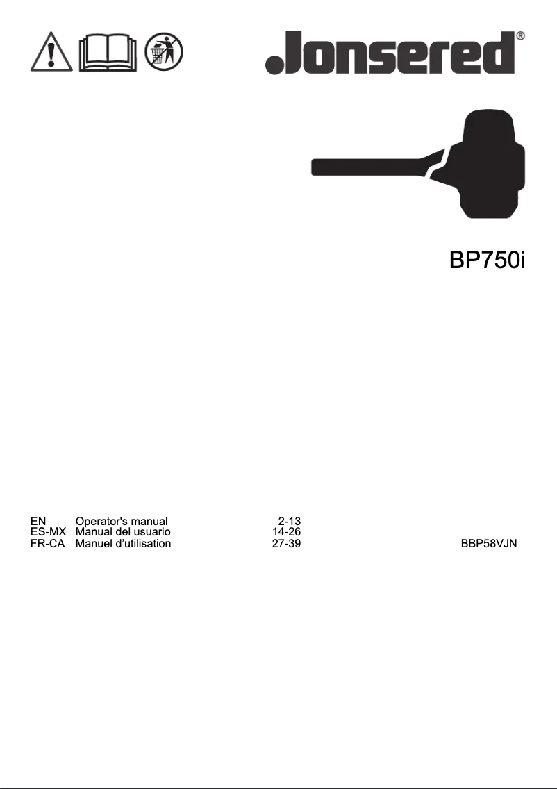 Page 1 of the manual User Manual Jonsered BP750i