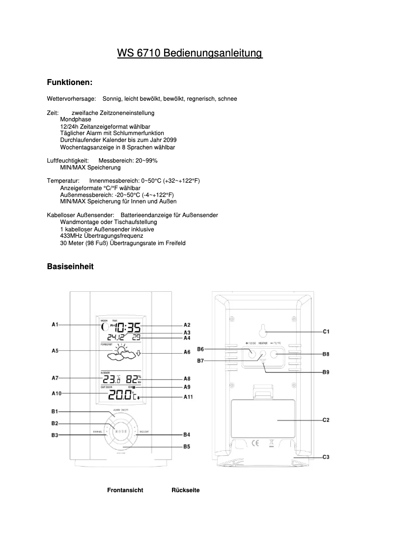 Page 1 of the manual User Manual Techno Line WS 6710
