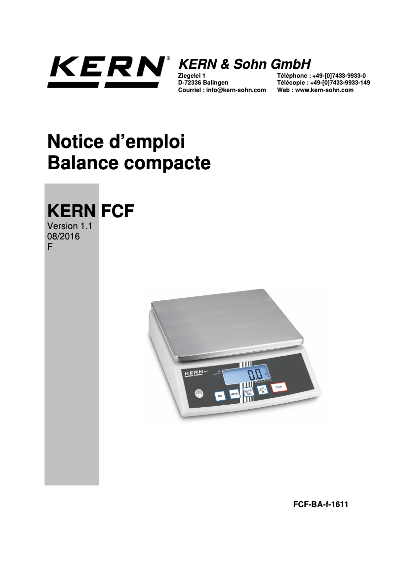 Page 1 of the manual User Manual Kern FCF 30K-3