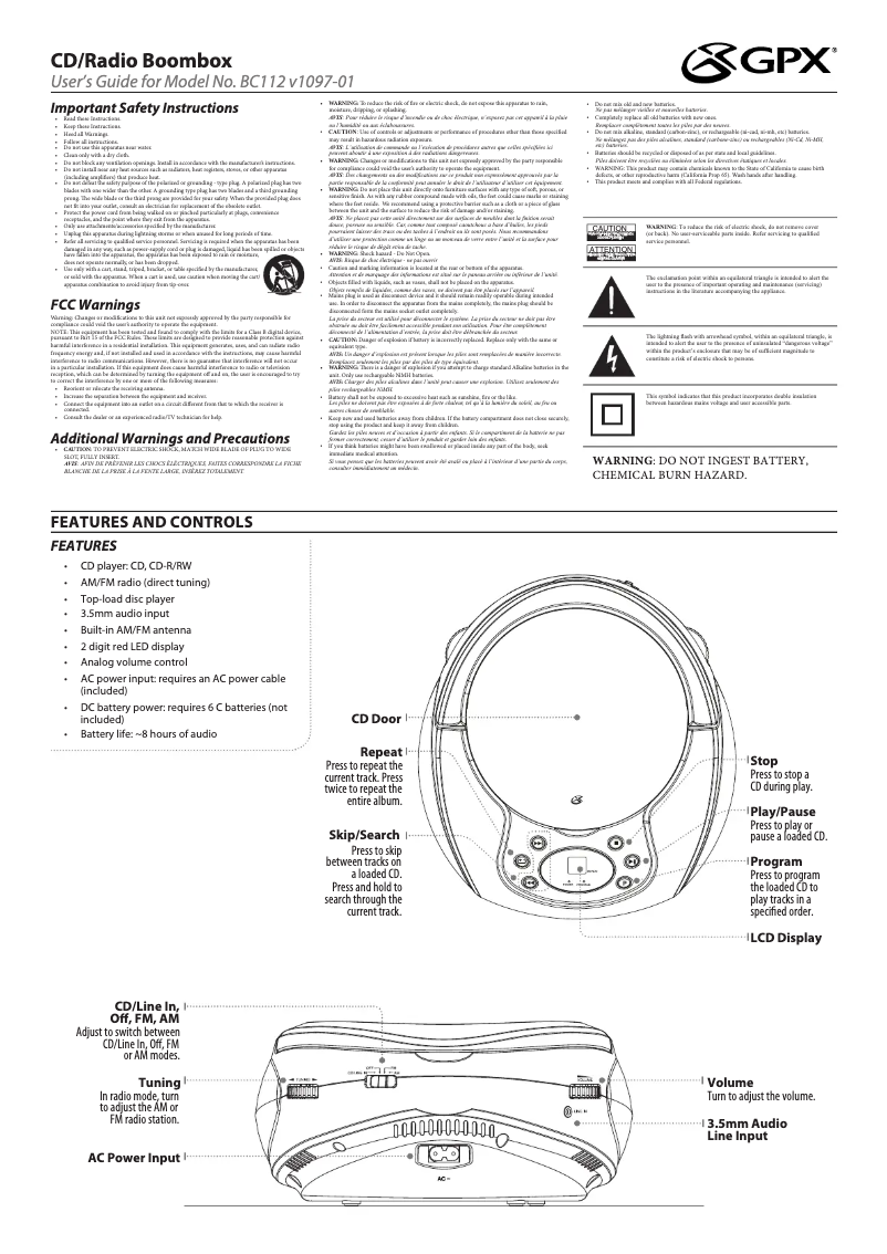 First page image of the manual for BC112B