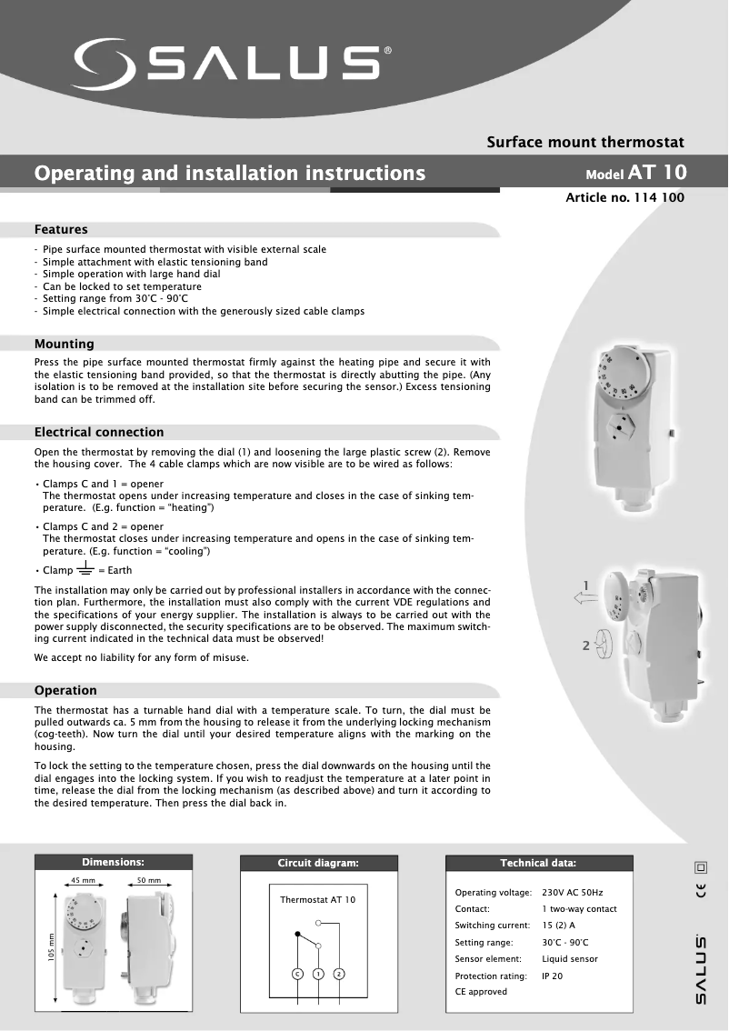 First page image of the manual for AT10