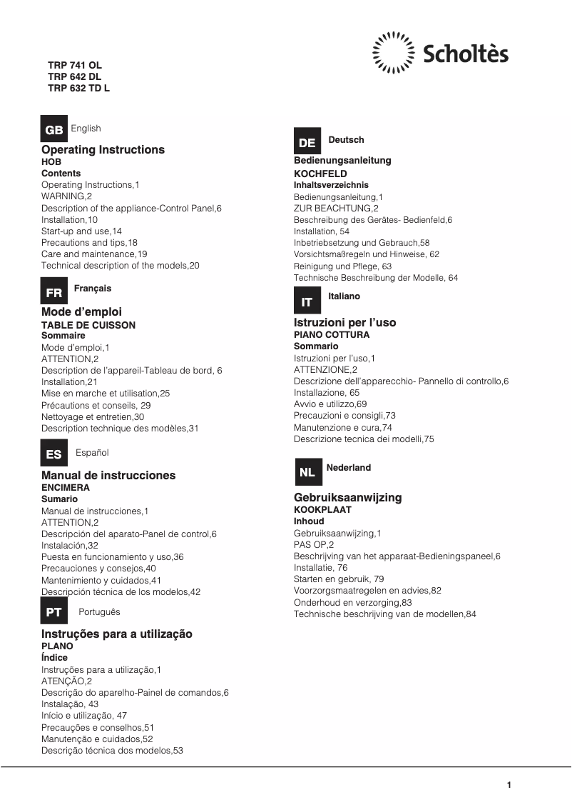 First page image of the manual for TRP 642 D L