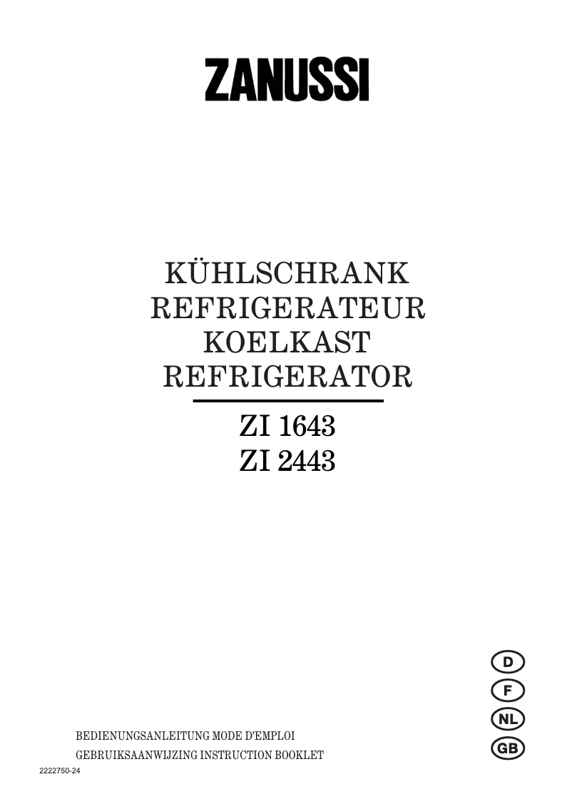 Page 1 of the manual User Manual Zanussi ZI 2443