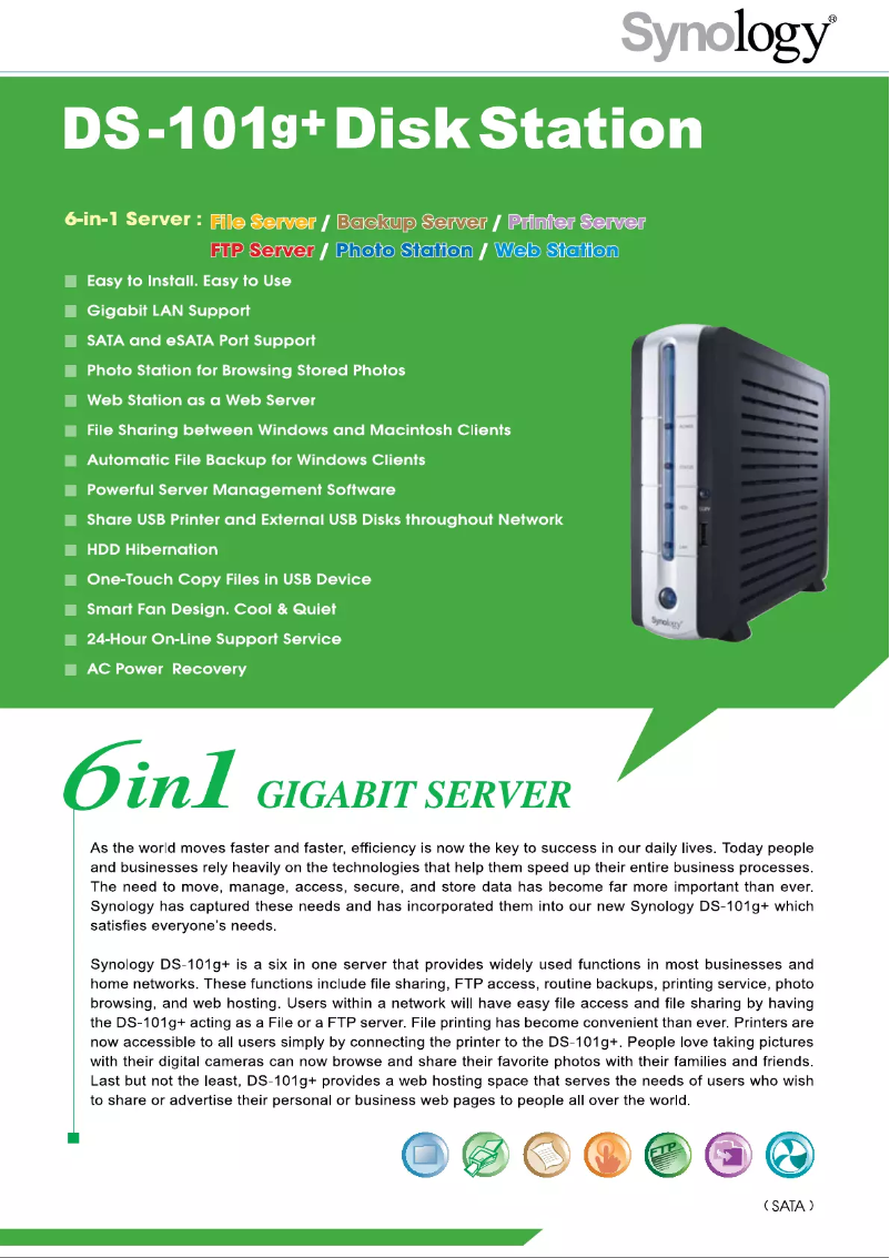 Page 1 of the manual Technical Sheet Synology DiskStation DS-101g+
