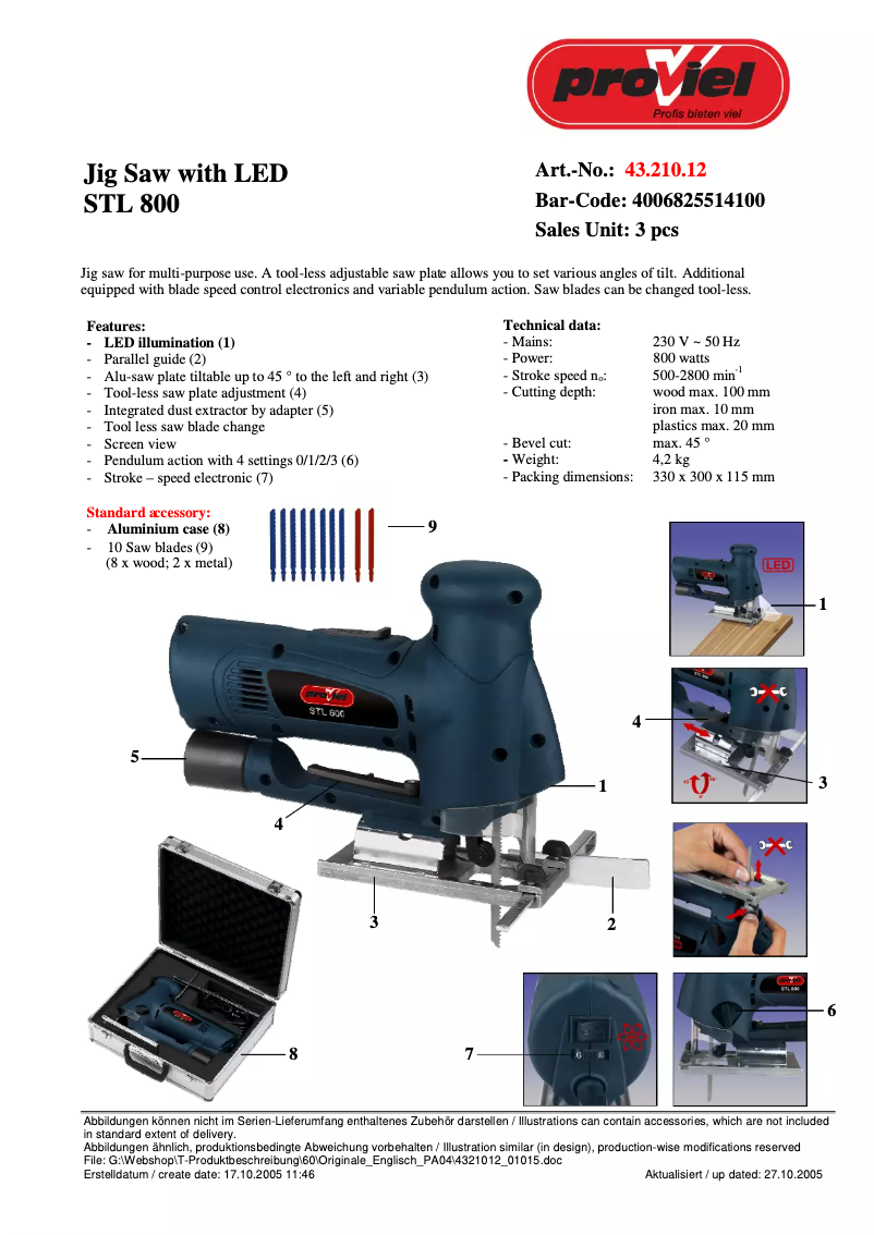 First page image of the manual for STL 800