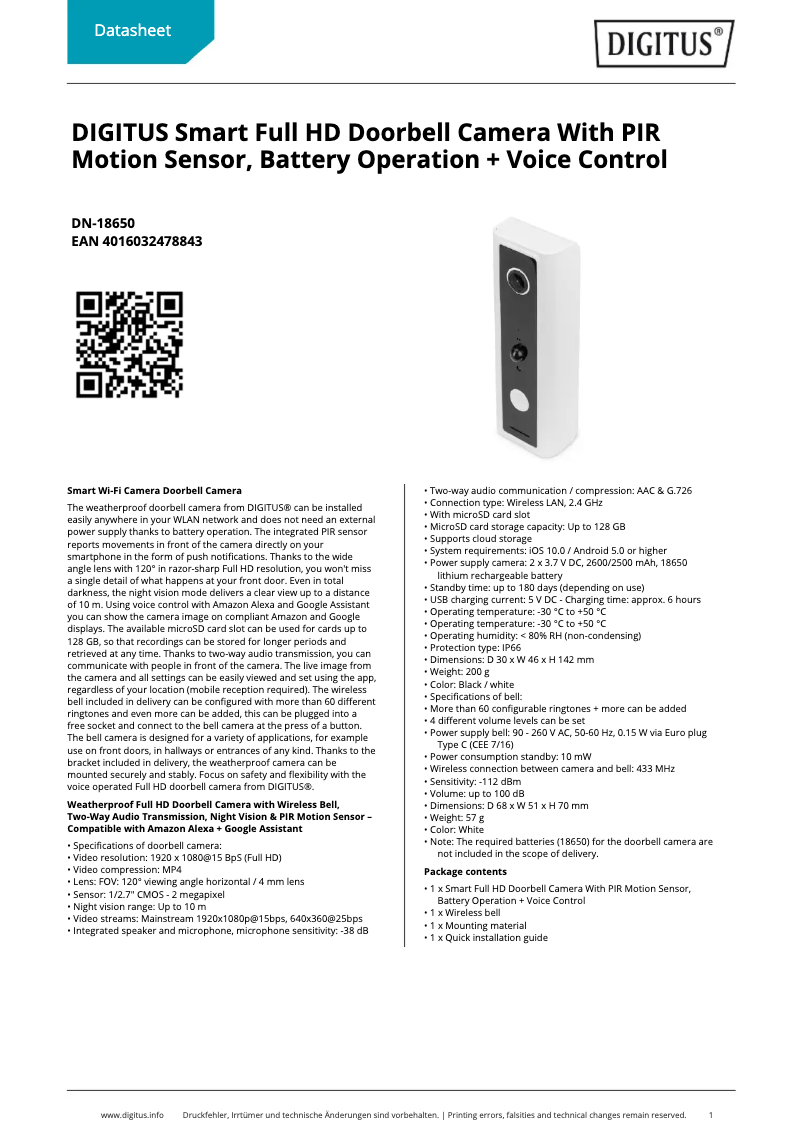 First page image of the manual for DN-18650