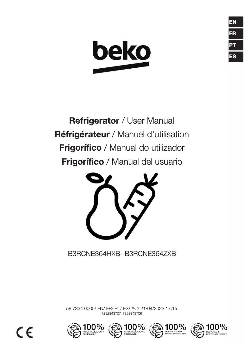 Page 1 of the manual User Manual Beko B3RCNE364HXB