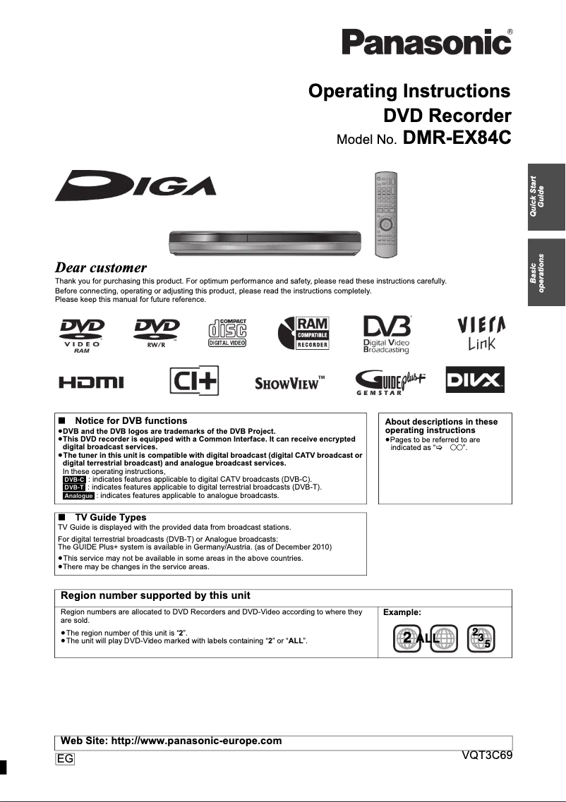 First page image of the manual for DMR-EX84C