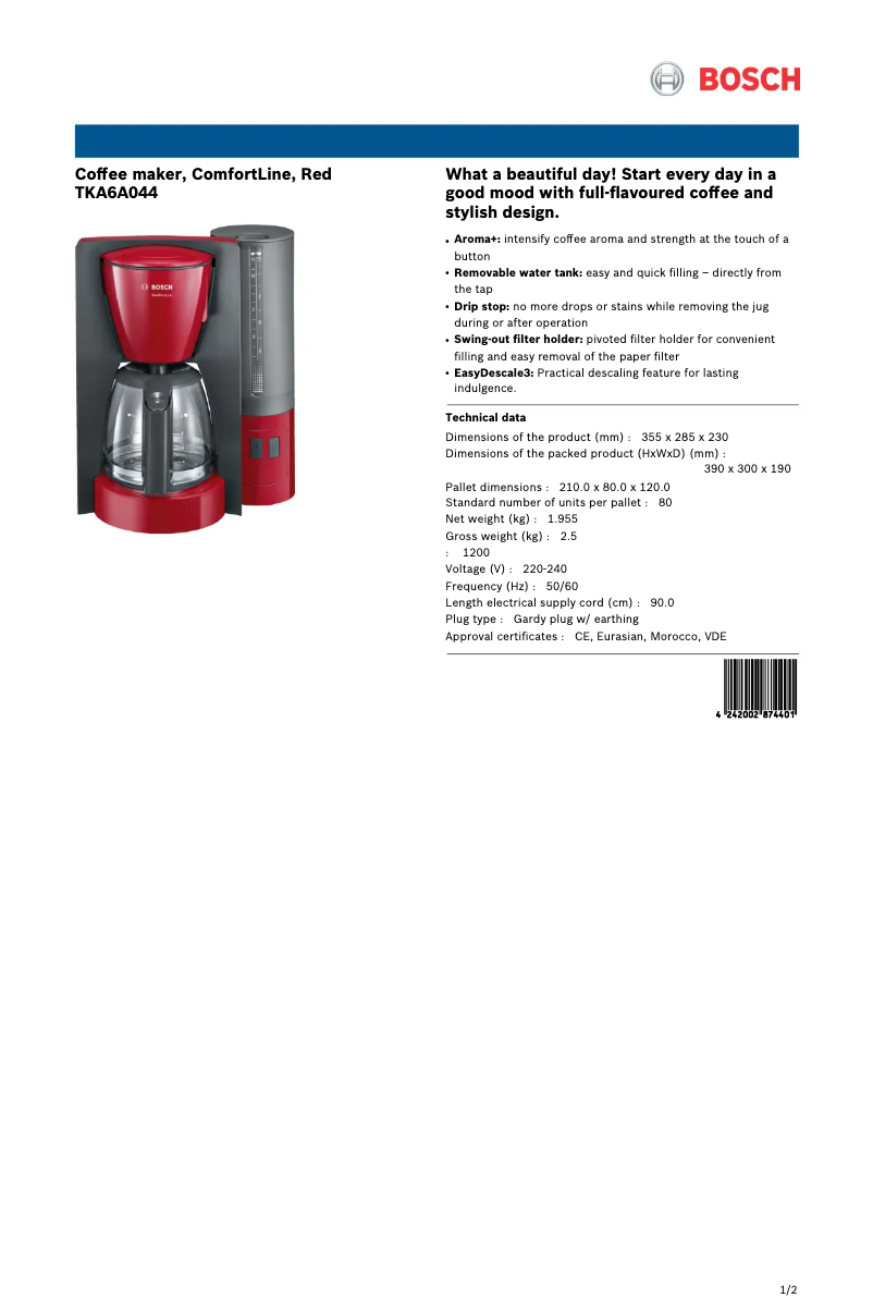 First page image of the manual for ComfortLine TKA6A044