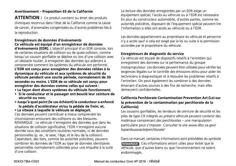 First page image of the manual for Civic (2016)