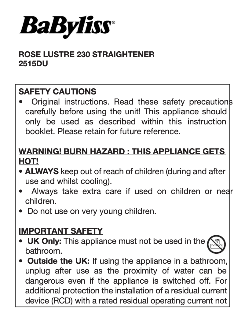 First page image of the manual for Rose Lustre 230 2515DU