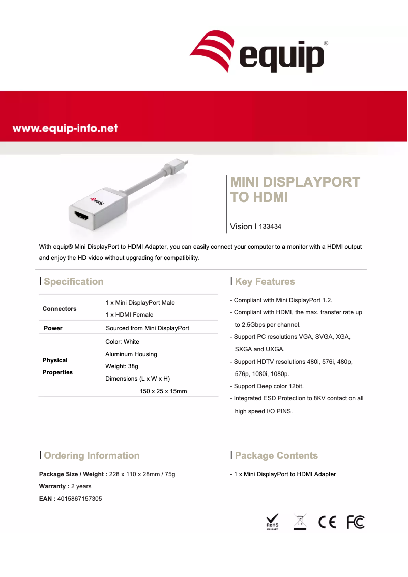 First page image of the manual for Mini DisplayPort