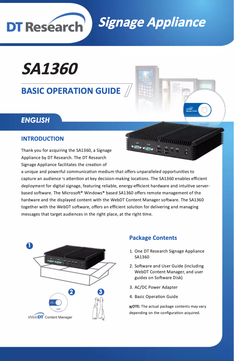 Page 1 of the manual User Manual DT Research SA1360