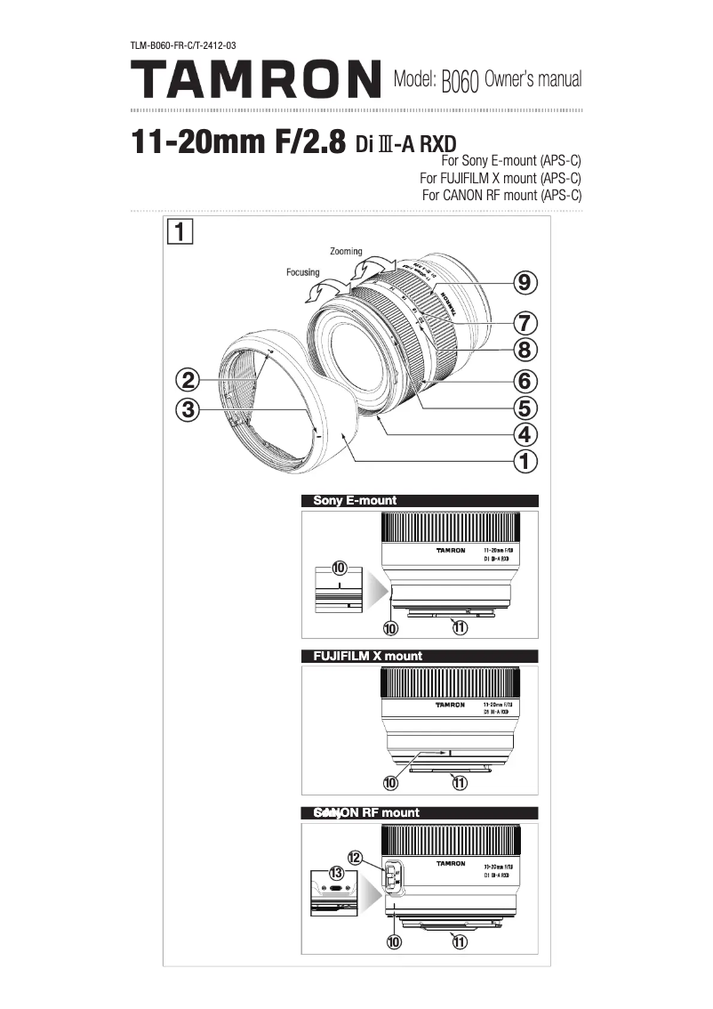 First page image of the manual for 11-20mm F/2.8 DiⅢ-A RXD