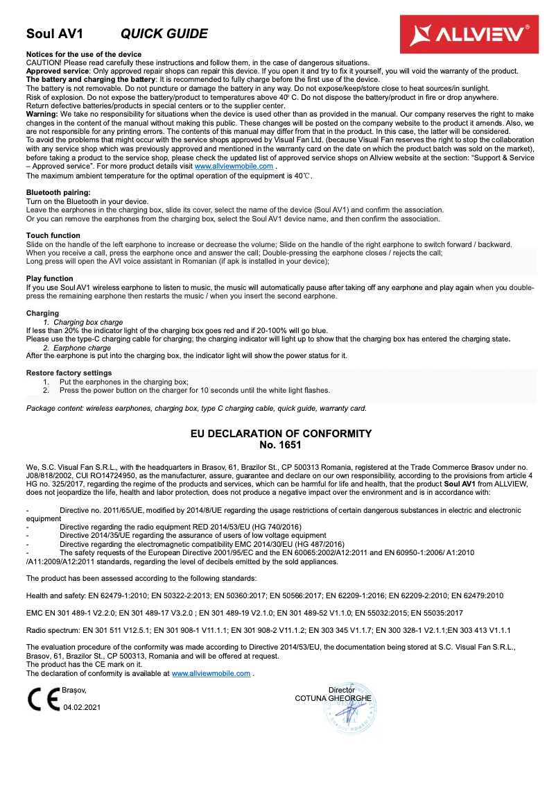 Page 1 of the manual User Manual Allview Soul AV1