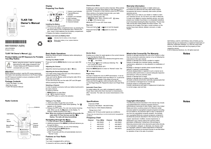 Page 1 of the manual User Manual Motorola T40