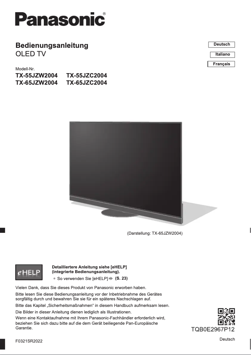 First page image of the manual for TX-65JZW2004