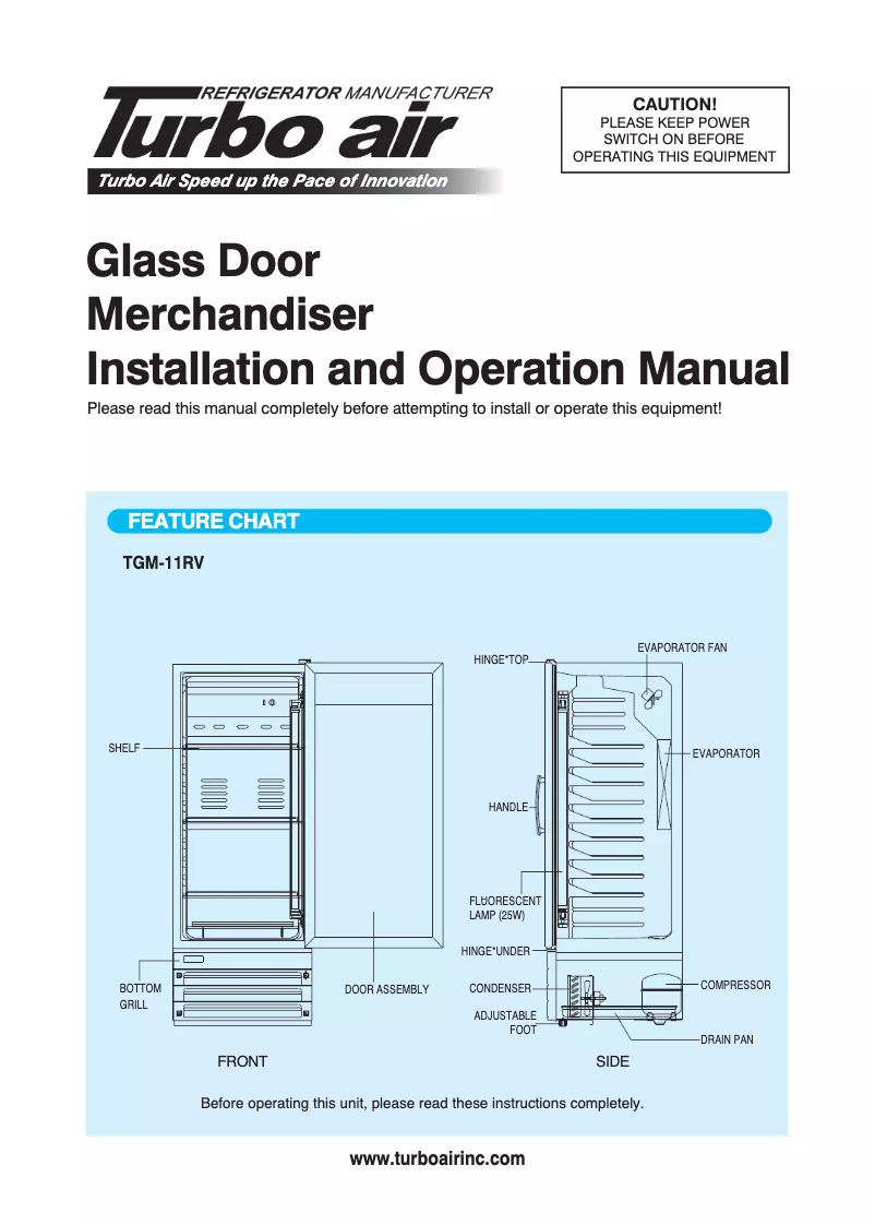 First page image of the manual for TGM-11RV