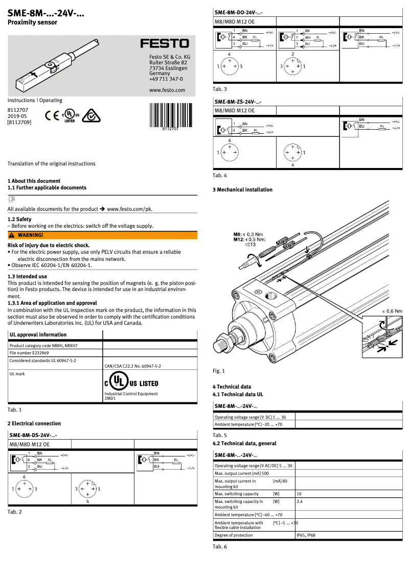 Page 1 of the manual User Manual Festo SME-8M-DS-24V-K-5,0-OE