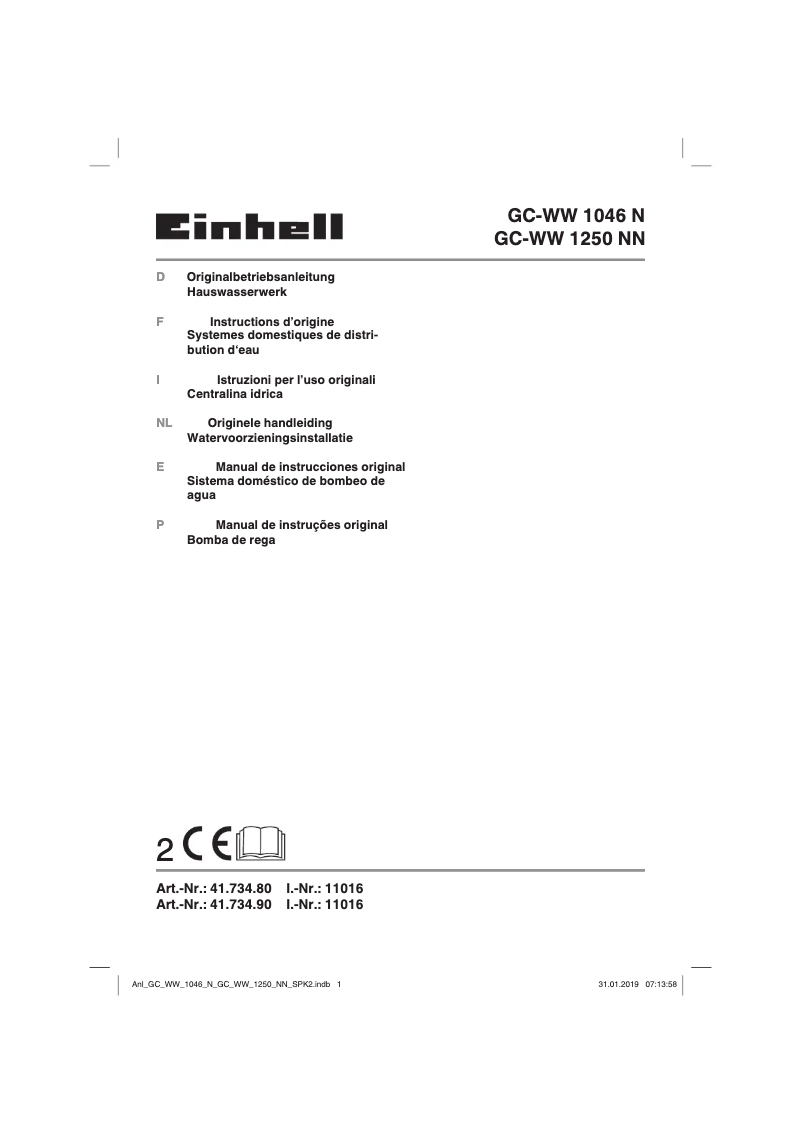 Page 1 of the manual User Manual Einhell GC-WW 1046 N