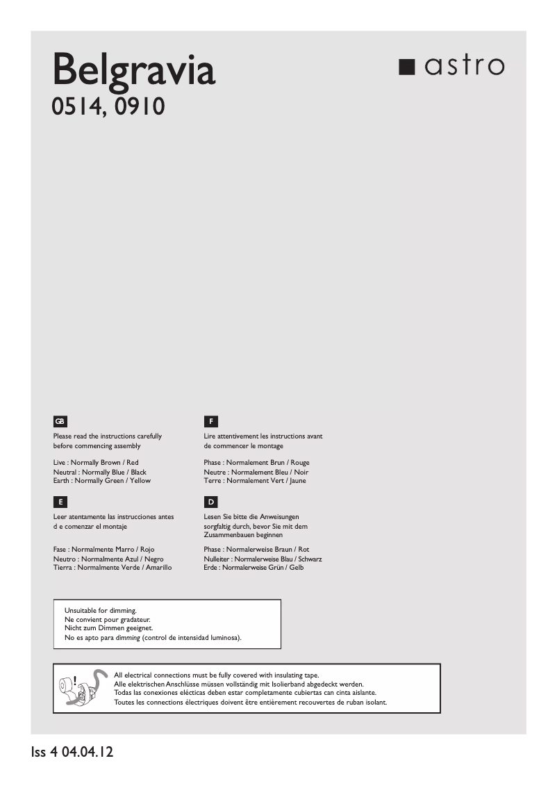 First page image of the manual for Belgravia 400