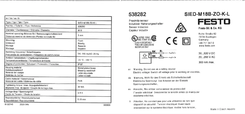 First page image of the manual for SIED-M18B-ZO-K-L