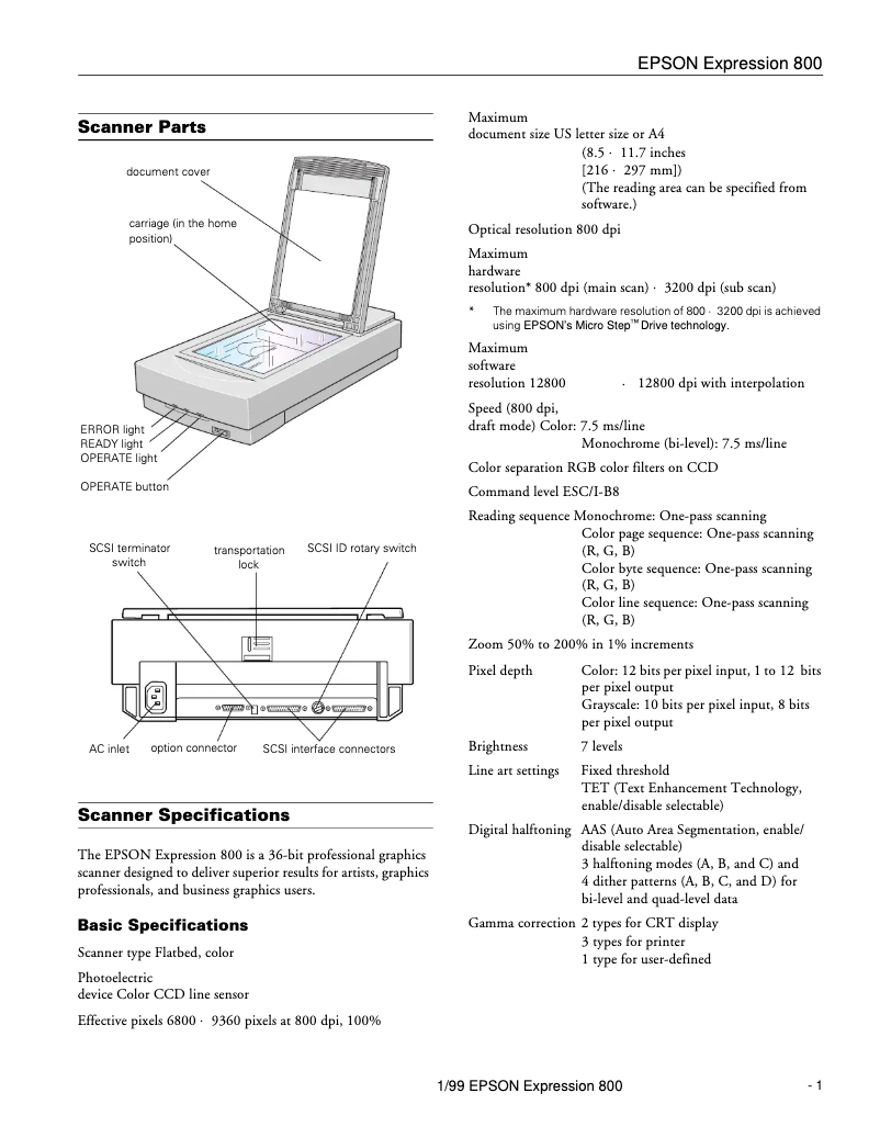 First page image of the manual for Expression 800
