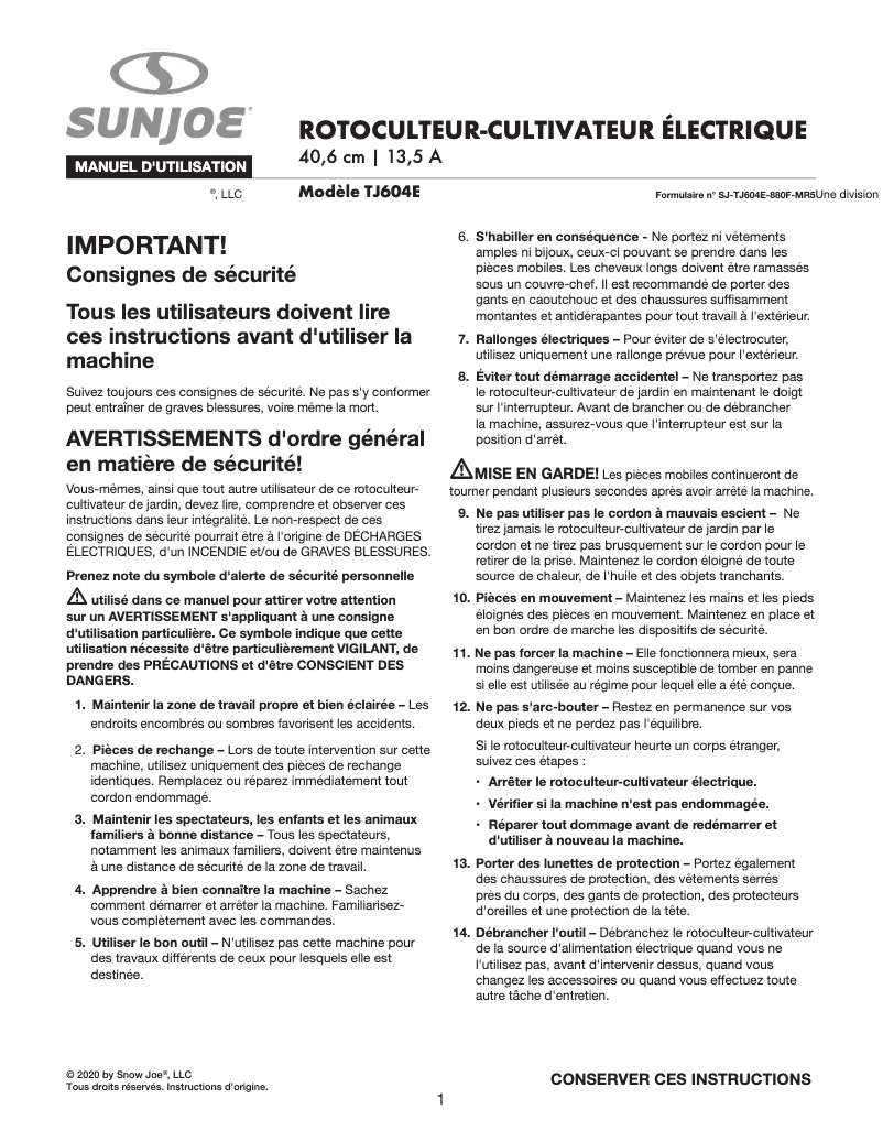 Page 1 of the manual User Manual Sun Joe BDL-A0046