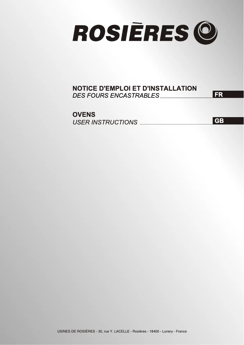 Page 1 of the manual User Manual Rosieres RFA24RB