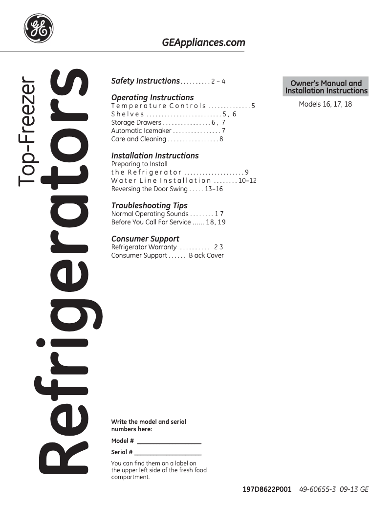 Page 1 of the manual Installation Guide Hotpoint HTH18EBDWW