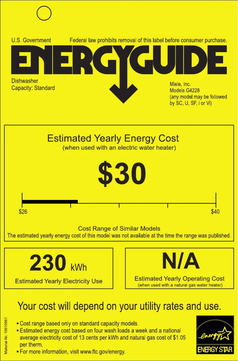 Page 1 of the manual Energy Label Miele G 4228 SCU AM