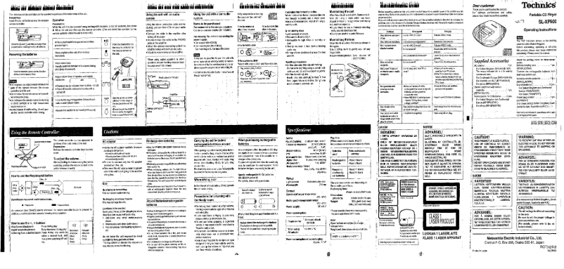 Page 1 of the manual User Manual Technics SL-XP600