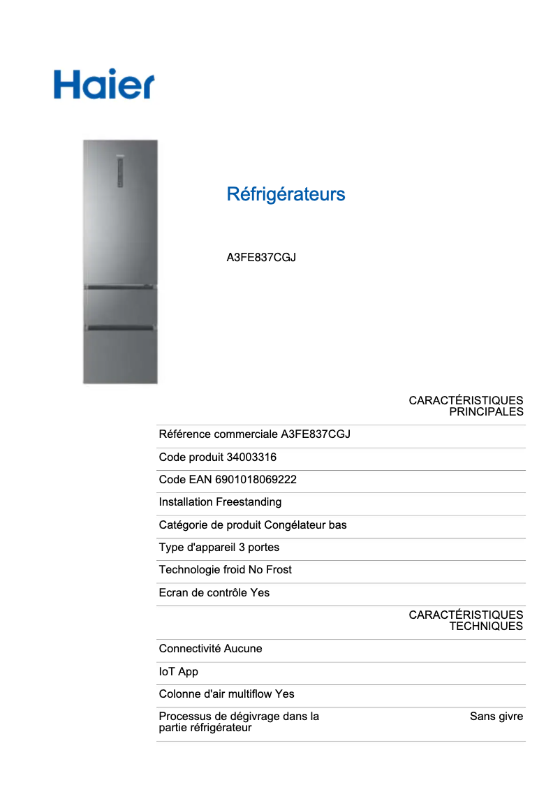 First page image of the manual for A3FE837CGJ