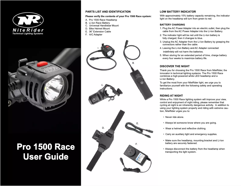 Page 1 of the manual User Manual NiteRider Pro 1500 Race