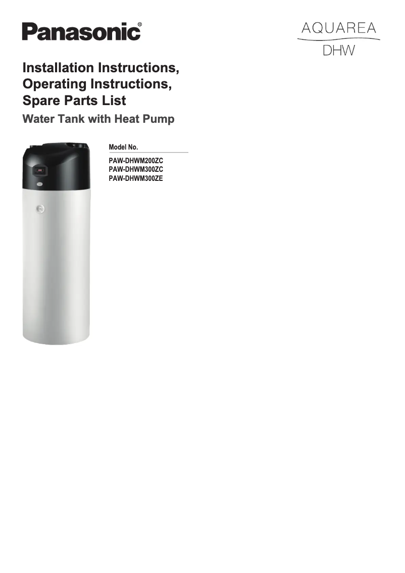 First page image of the manual for PAW-DHWM300ZE