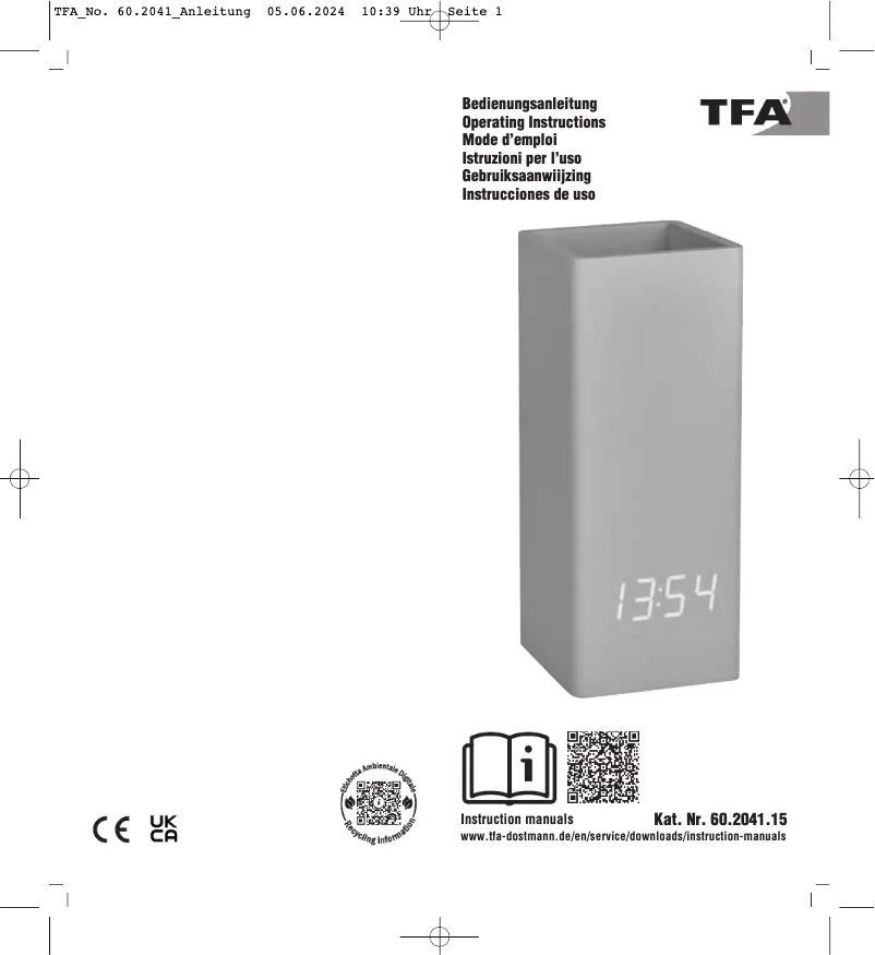 Page 1 of the manual User Manual TFA Clocco Desk 60.2041.15
