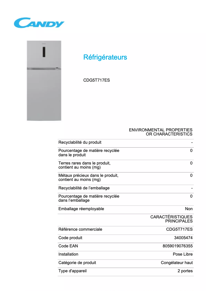 First page image of the manual for CDG5T717ES