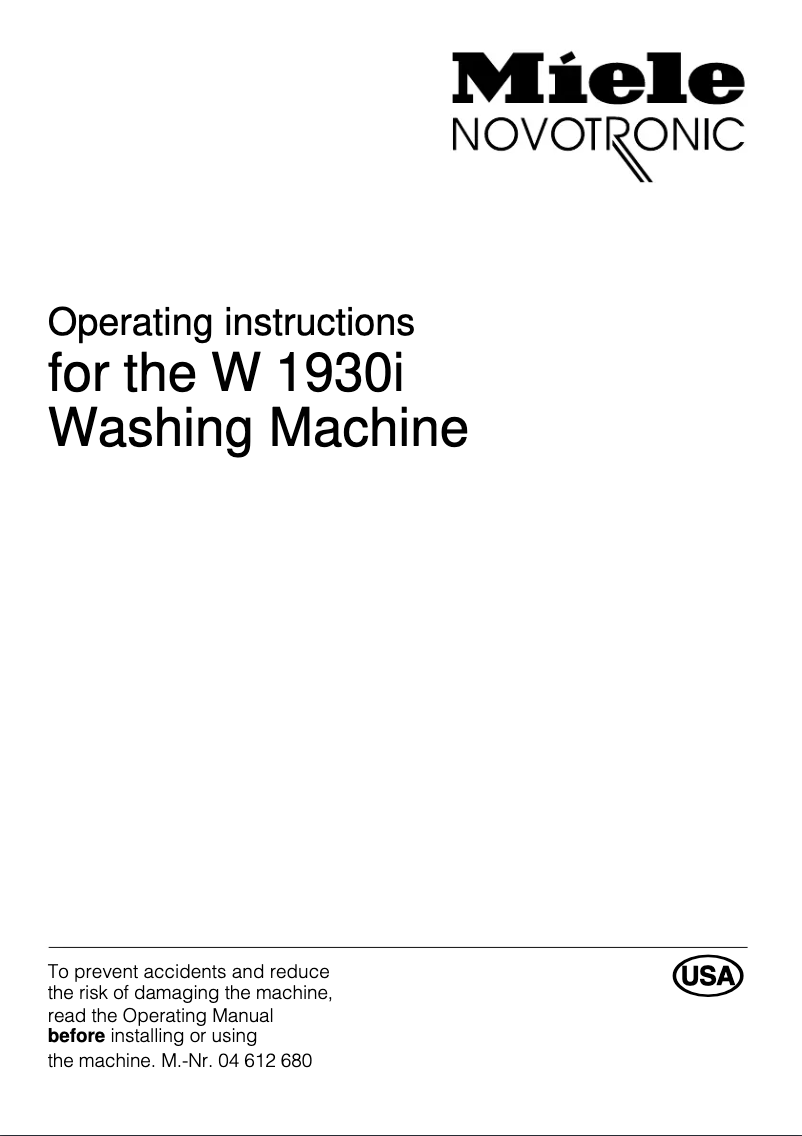 Page 1 of the manual User Manual Miele W 1930i