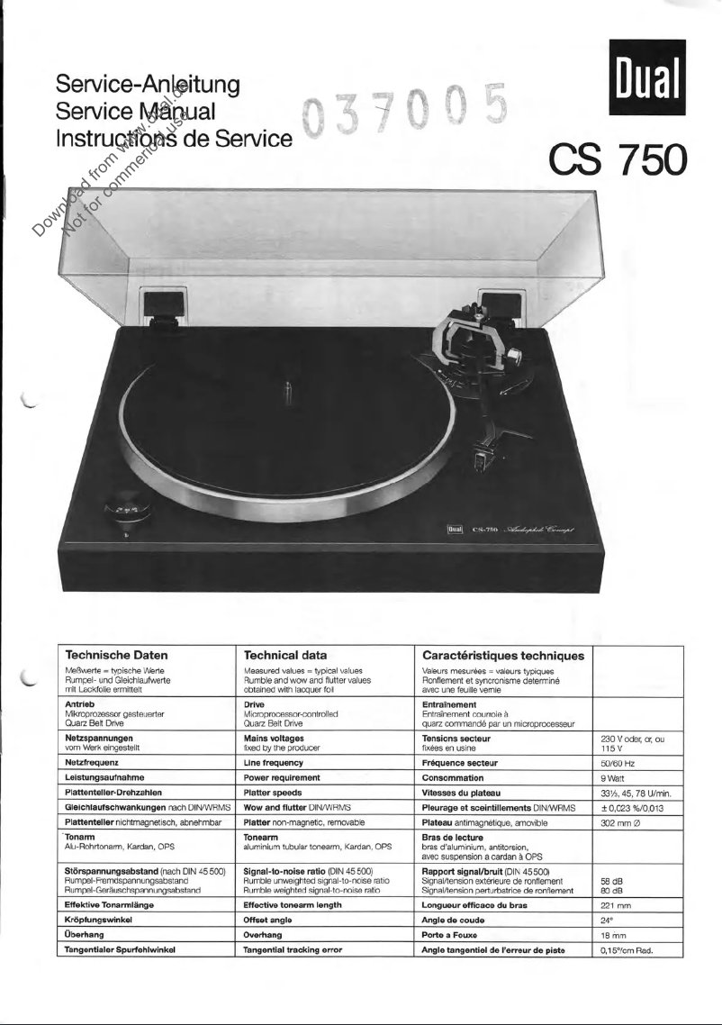 First page image of the manual for CS 750