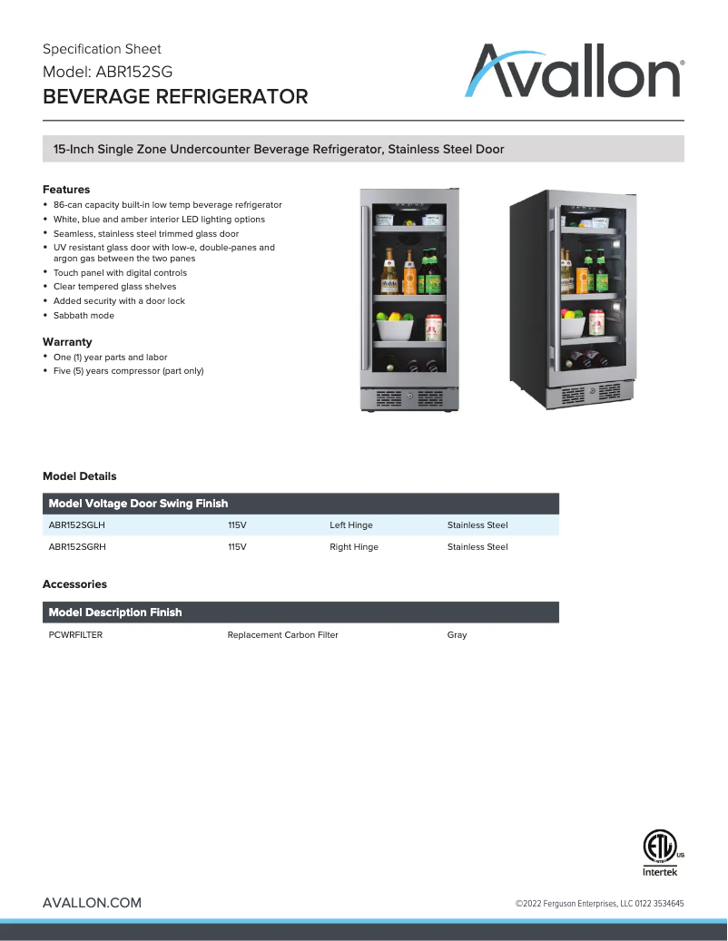 First page image of the manual for ABR152SG