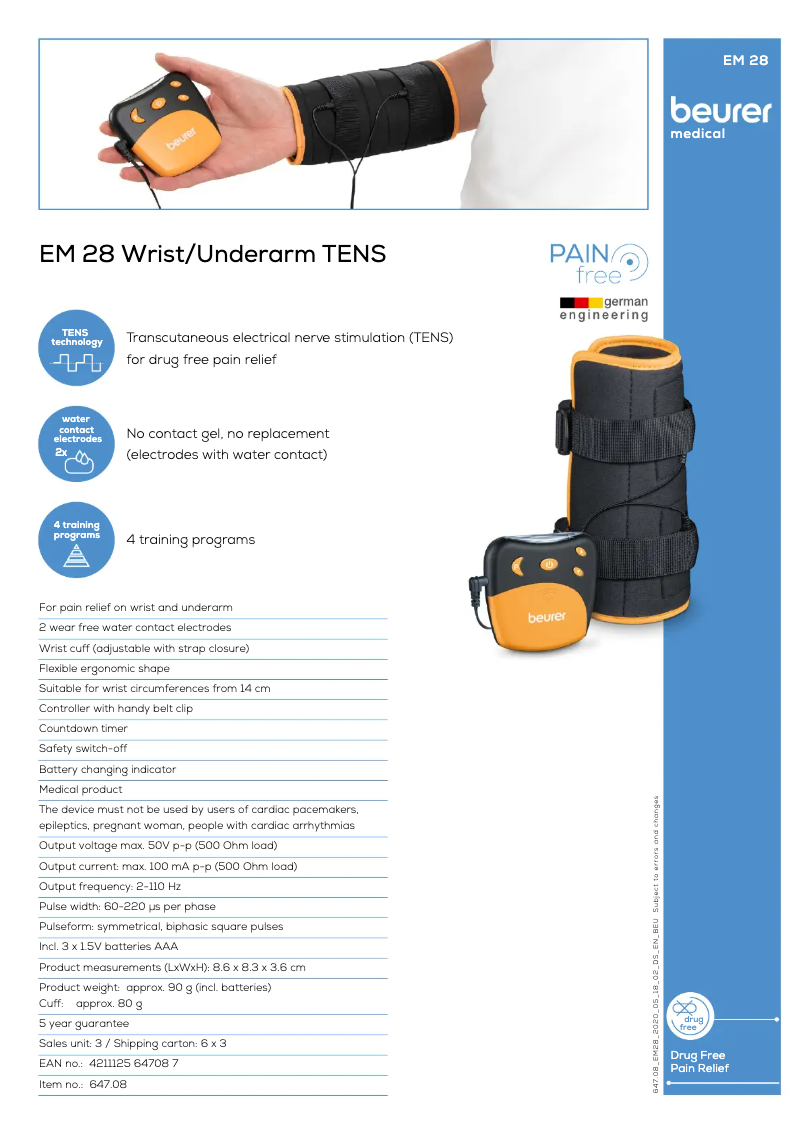 Page 1 of the manual Technical Sheet Beurer EM 28