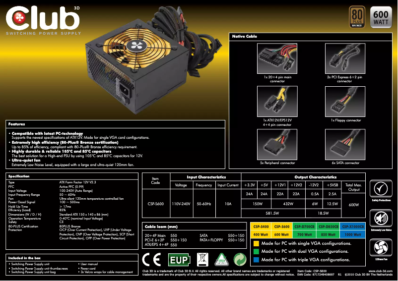 First page image of the manual for CSP-S600