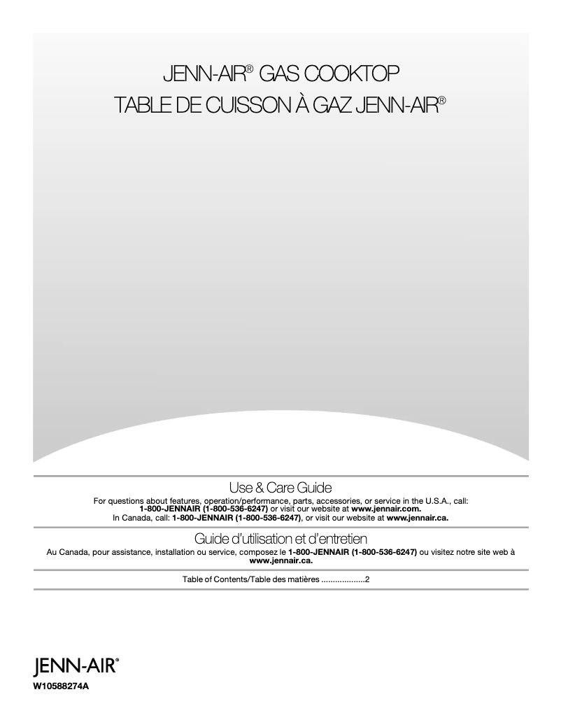 Page 1 of the manual Use and Maintenance Manual JennAir JGC7530BP