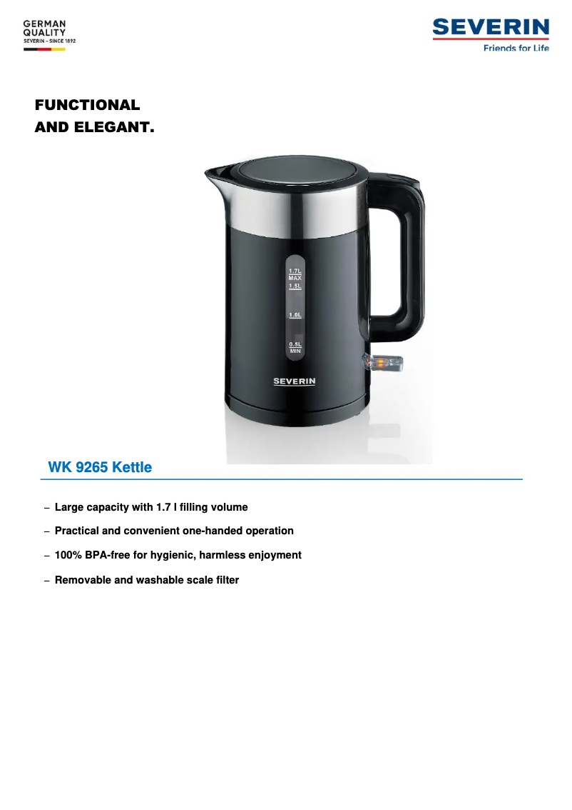 Page 1 of the manual Technical Sheet Severin WK 9265