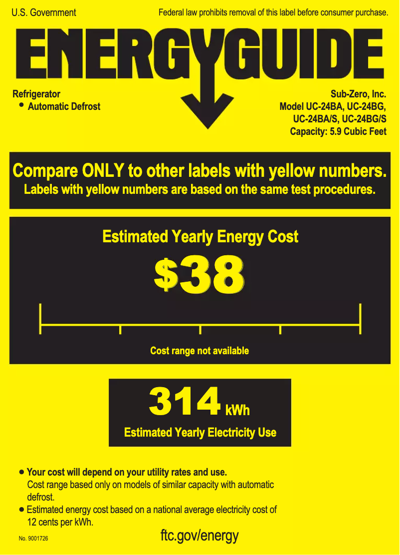 Page 1 of the manual Energy Label Sub-Zero UC-24BG