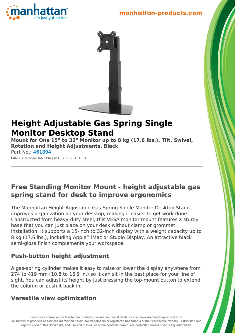 Page 1 of the manual Technical Sheet Manhattan 461894