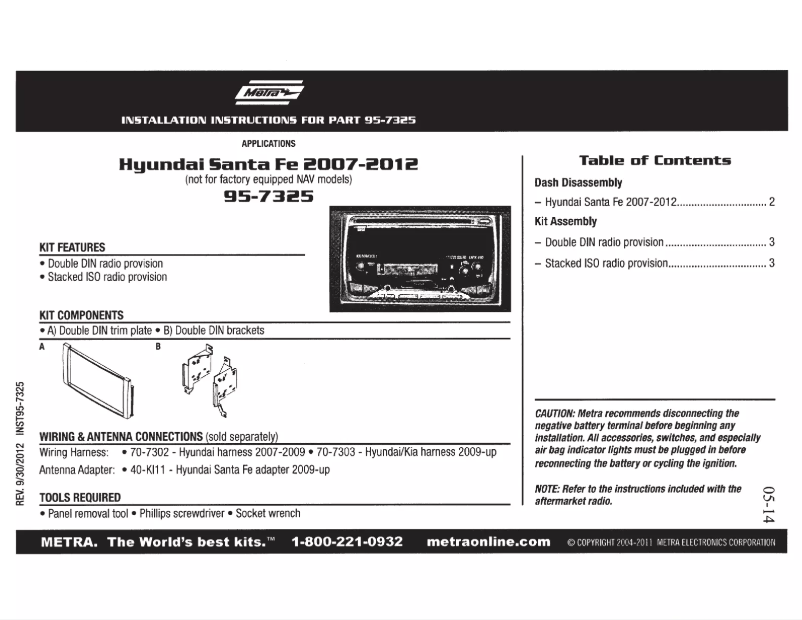 Page 1 de la notice Mode d'emploi Metra 95-7325